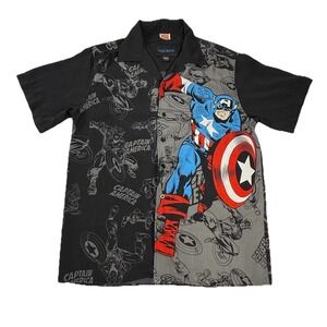 Ralph Marlin Marvel Captain America Short Sleeve Button Up Shirt Black Men's M